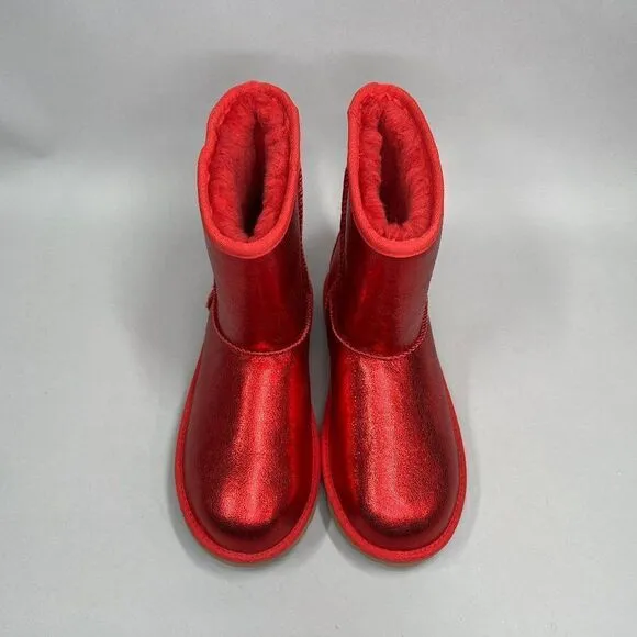 New UGG Kids Classic II Red Metallic Sparkle Winter Boots