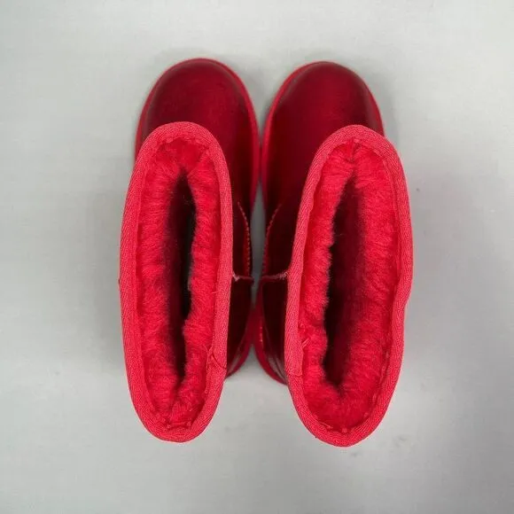New UGG Kids Classic II Red Metallic Sparkle Winter Boots