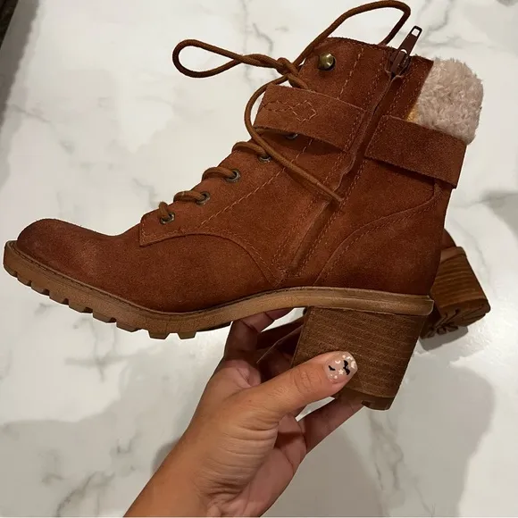 New ZODIAC Gemma Fur Womens Suede Ankle Combat Lace-Up Boots Size 7.5