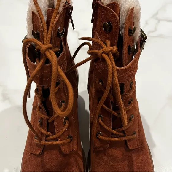 New ZODIAC Gemma Fur Womens Suede Ankle Combat Lace-Up Boots Size 7.5