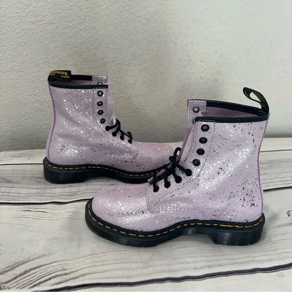 NEW! Dr. Martens Women Sz 7 Purple Suede Lilac Metallic Paint Splatter Boots