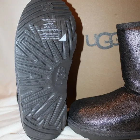 NIB CLASSIC‎ SHORTS LEATHER SHEARLING METALLIC CHARCOAL GRAY BLACK BOOTS