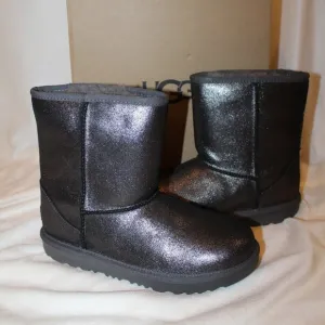 NIB CLASSIC‎ SHORTS LEATHER SHEARLING METALLIC CHARCOAL GRAY BLACK BOOTS