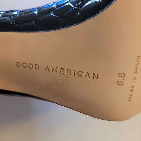 NIB Good American Boots Sz 6.5 Black Zip Square Toe Croc Embossed Block Heel