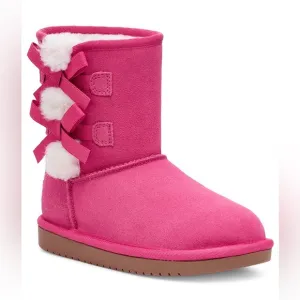 NIB Koolaburra by UGG Victoria Pink Bow Plush Boots, Baby/Toddler 5T &amp; 6T