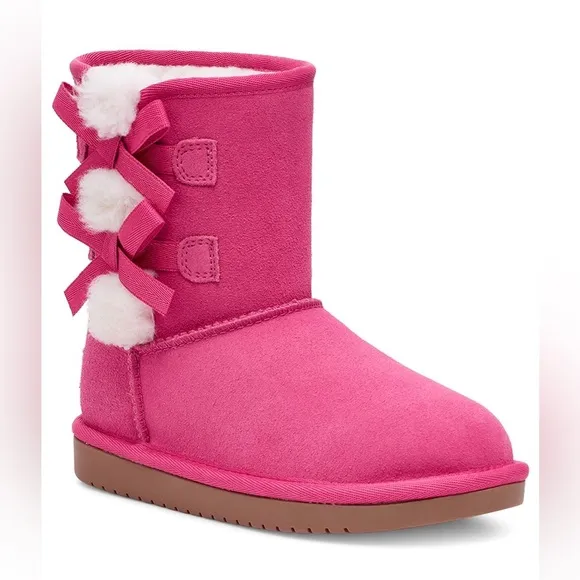 NIB Koolaburra by UGG Victoria Pink Bow Plush Boots, Baby/Toddler 5T &amp; 6T