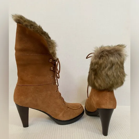 NIB Michael Kors Women’s Lara Suede Faux Fur Lined High Heel Booties Size 8