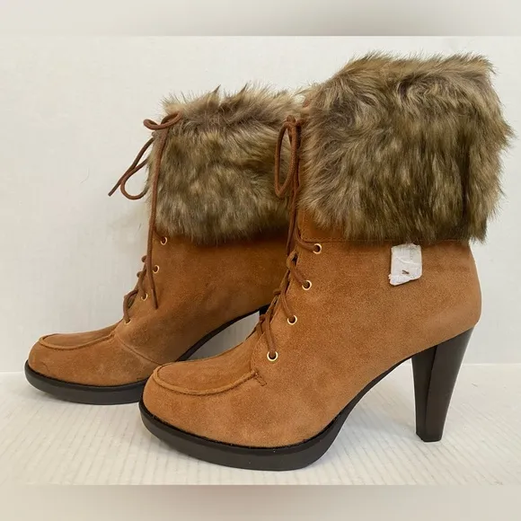 NIB Michael Kors Women’s Lara Suede Faux Fur Lined High Heel Booties Size 8