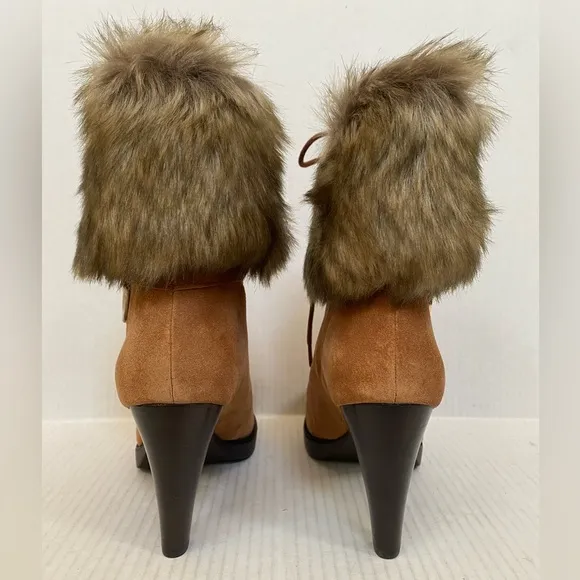 NIB Michael Kors Women’s Lara Suede Faux Fur Lined High Heel Booties Size 8