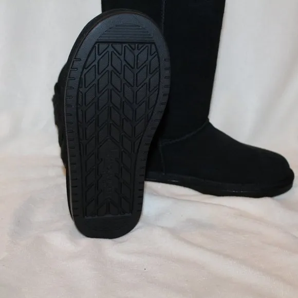 NIB UGG KOOLABURRA GIRL'S TALL BOW SUEDE‎ FUR LINED WINTER BOOTS BLACK