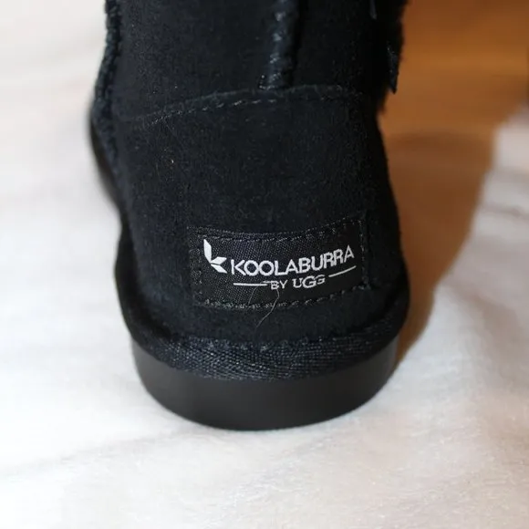 NIB UGG KOOLABURRA GIRL'S TALL BOW SUEDE‎ FUR LINED WINTER BOOTS BLACK