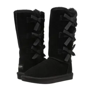 NIB UGG KOOLABURRA GIRL'S TALL BOW SUEDE‎ FUR LINED WINTER BOOTS BLACK