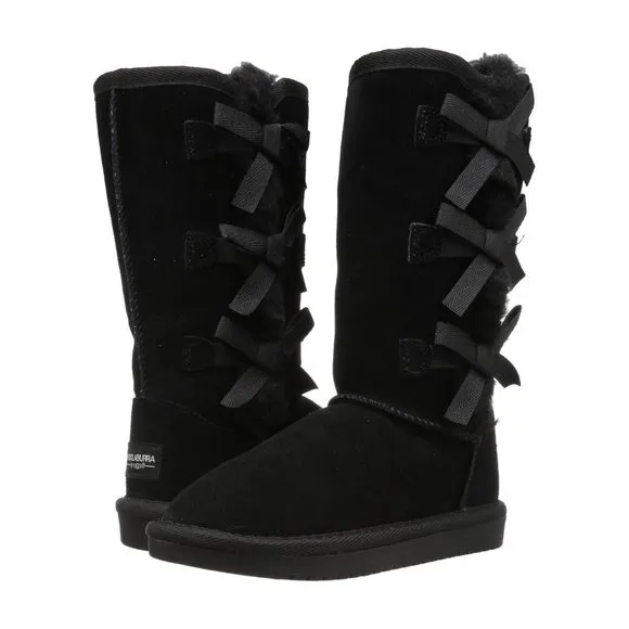 NIB UGG KOOLABURRA GIRL'S TALL BOW SUEDE‎ FUR LINED WINTER BOOTS BLACK