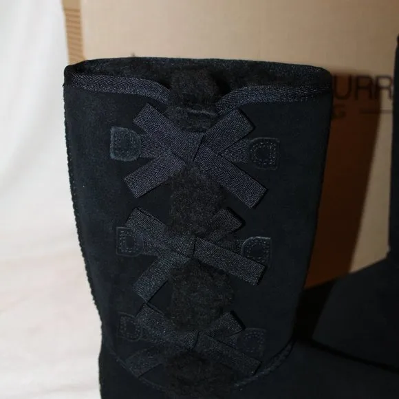 NIB UGG KOOLABURRA GIRL'S TALL BOW SUEDE‎ FUR LINED WINTER BOOTS BLACK