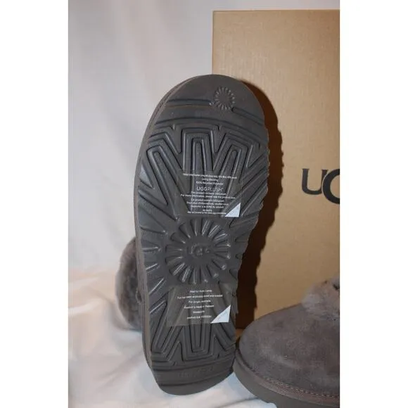 NIB UGG WOMEN'S MINI‎ ALPINE LACE UP SUEDE SHEARLING LINED BOOTS GRAY 7