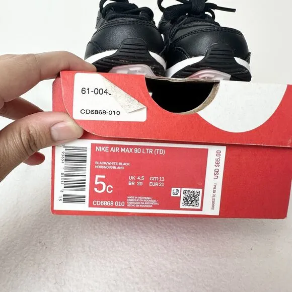 Nike Shoes Toddler 5C Air Max 90 LTR Logo  Black-Black-White  CD6868-010