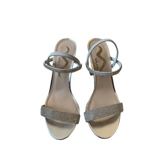 Nina Sanchia Special Occasion Shoes Size 8M Rhinestone High Heels Strappy