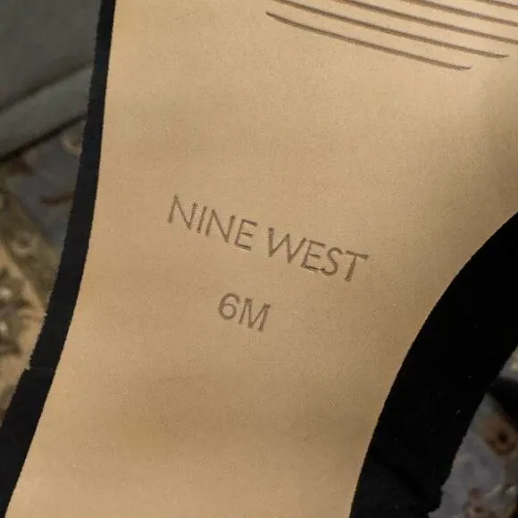 Nine West Myfin Suede Knee High Boot Pointed Toe Stiletto Heel Black SZ 6M NWOB