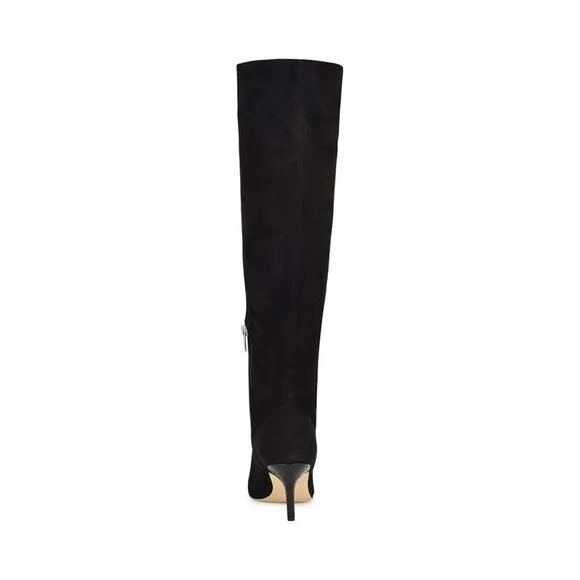 Nine West Myfin Suede Knee High Boot Pointed Toe Stiletto Heel Black SZ 6M NWOB