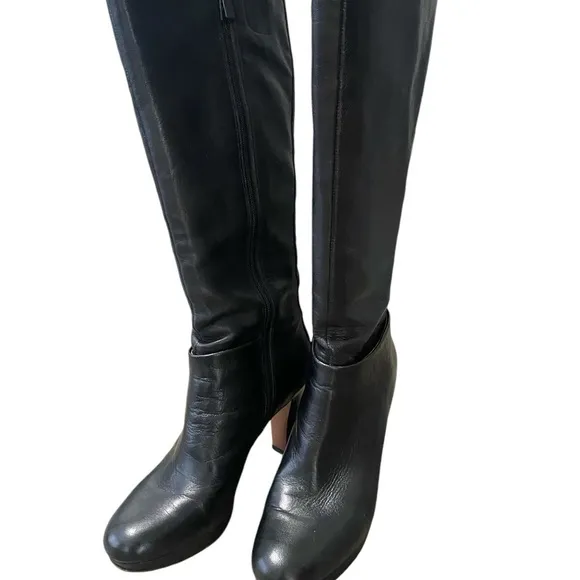 Nine West Persephone High Heel Platform Boot Black Leather Women 8.5 Side Zipper