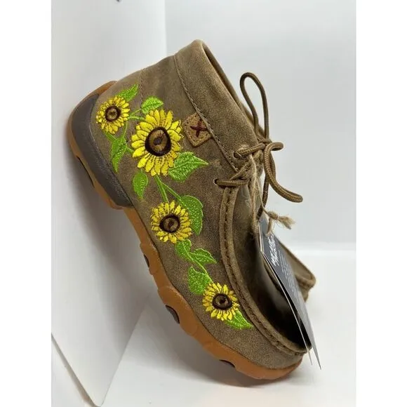 NWB Twisted X Boots Leather Driving Mocs Bomber Sunflower Embroidery Women 5.5 M
