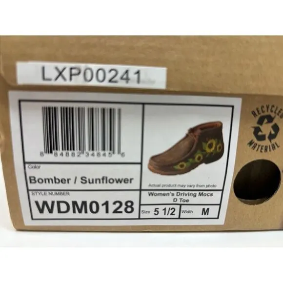 NWB Twisted X Boots Leather Driving Mocs Bomber Sunflower Embroidery Women 5.5 M