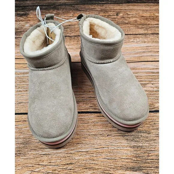 NWOB Bearpaw Shalini Stone Women's 10 Boots Cow Suede Wool Blend Lining