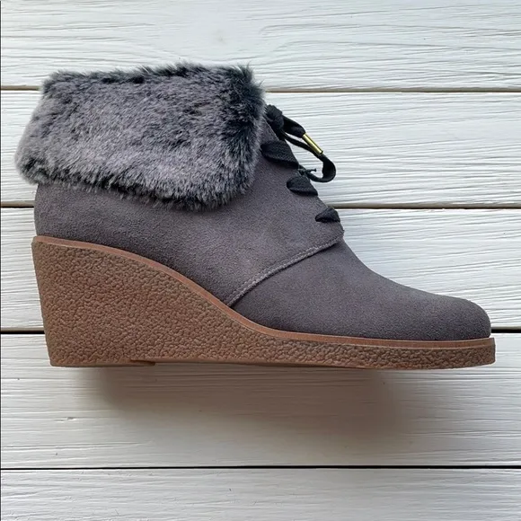NWOB Cole Haan Coralie Wedge Bootie Grey Suede size 7, 8 and 10