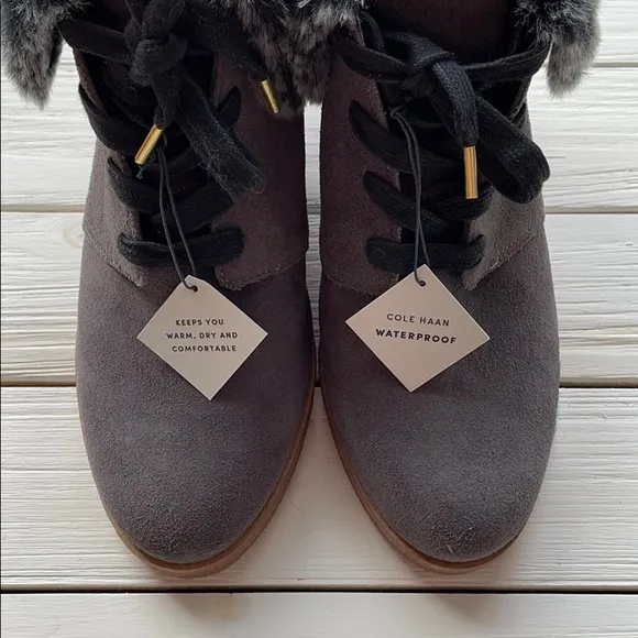 NWOB Cole Haan Coralie Wedge Bootie Grey Suede size 7, 8 and 10