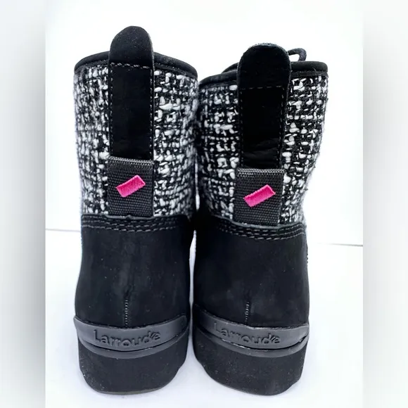 NWOB Larroude Vaile Tweed Black White Boots, Sz 9