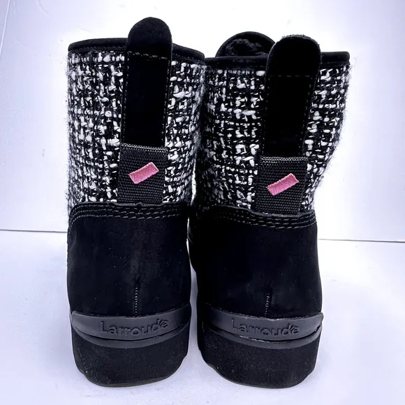 NWOB Larroude Vaile Tweed Black White Boots, Sz 9