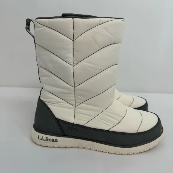 NWOB LL Bean Women's White Nylon Ultralight Quilted Insulated  Boots Size 10M