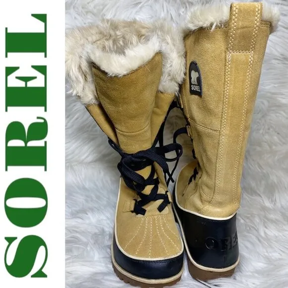 NWOB SOREL Tivoli High II Insulated Faux Fur Mid Calf Winter Boots Tan, Size 9.5