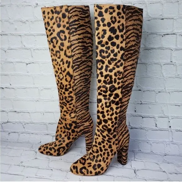 NWOB Antonio Melani Leather Animal Print Fur boots