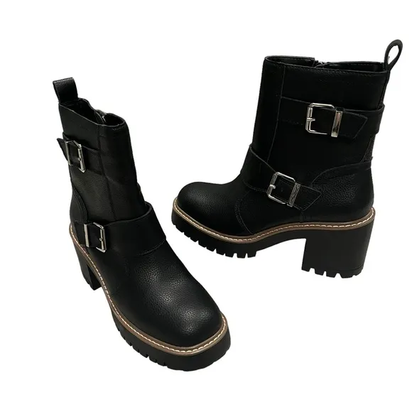 NWOT, Blondo Reno Waterproof Black Leather Combat Boots, Sz 7.5