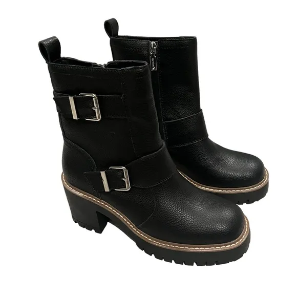 NWOT, Blondo Reno Waterproof Black Leather Combat Boots, Sz 7.5