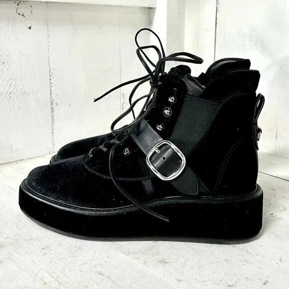 NWOT Coach x Tabitha Simmons Velvet Wedge Chelsea Hiker Ankle Boots Black 8.5