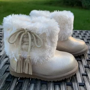 NWOT cynthia rowley girls shimmery gold faux fur boots