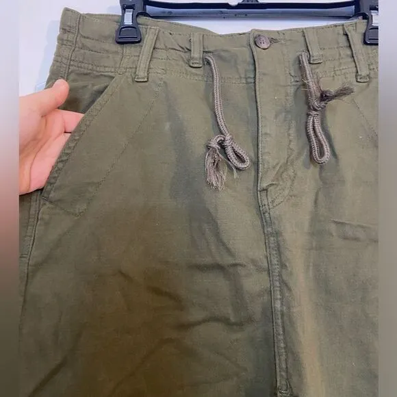 NWOT Free People Chino High Slit  Maxi Skirt High Waisted Green Sz 4 pockets