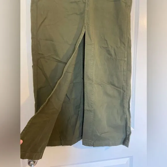NWOT Free People Chino High Slit  Maxi Skirt High Waisted Green Sz 4 pockets
