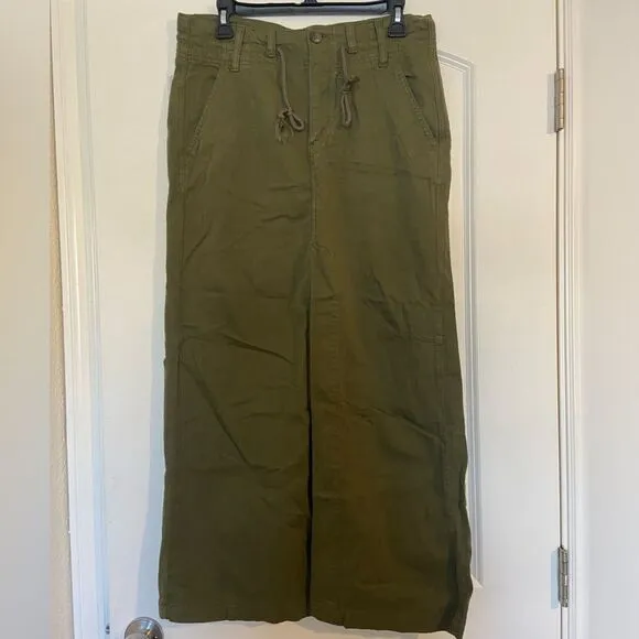 NWOT Free People Chino High Slit  Maxi Skirt High Waisted Green Sz 4 pockets