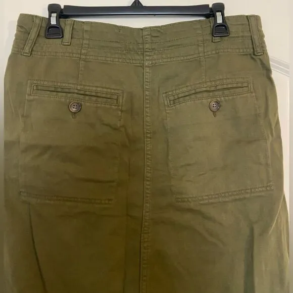 NWOT Free People Chino High Slit  Maxi Skirt High Waisted Green Sz 4 pockets