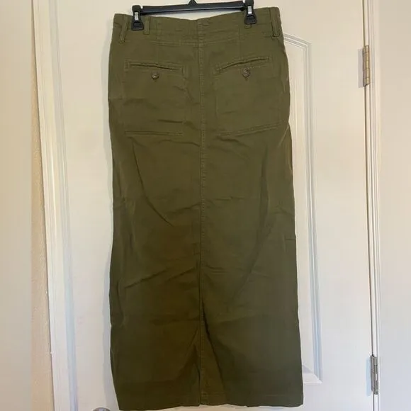 NWOT Free People Chino High Slit  Maxi Skirt High Waisted Green Sz 4 pockets