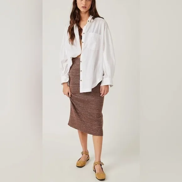 NWOT Free People, Golden Hour Midi Skirt, Large in French Toast