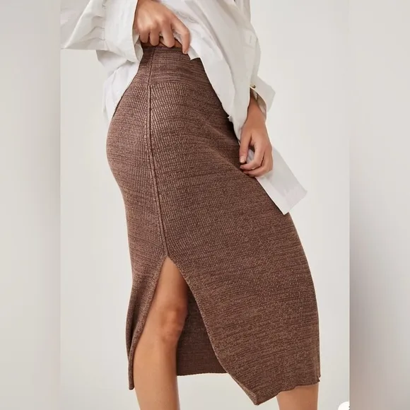 NWOT Free People, Golden Hour Midi Skirt, Large in French Toast