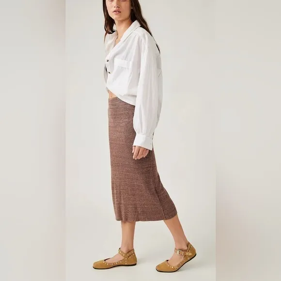 NWOT Free People, Golden Hour Midi Skirt, Large in French Toast