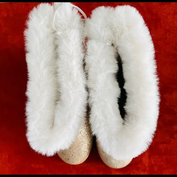 NWOT JUICY COUTURE Big Girls TEMECULA Gold LOGO Glitter Faux Shearling BOOTS 3M