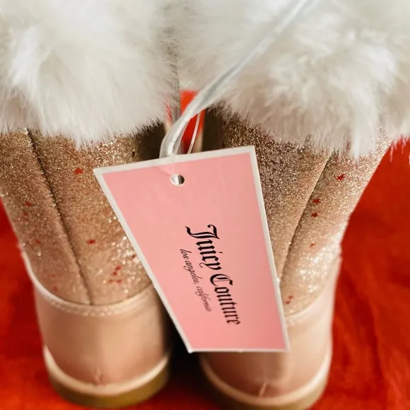 NWOT JUICY COUTURE Big Girls TEMECULA Gold LOGO Glitter Faux Shearling BOOTS 3M
