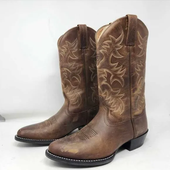 NWOT men's 9 Ariat Heritage R toe western cowboy boot Distressed Brown leather
