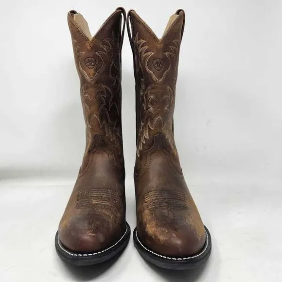 NWOT men's 9 Ariat Heritage R toe western cowboy boot Distressed Brown leather